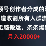 （9406期）视频号创作者分成的这个赛道，收割所有人群流量，无脑搬运，条条爆款，…