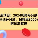 （9308期）【蓝海项目】2024视频号分成计划，快速开分成，日爆单8000+，附玩法教程