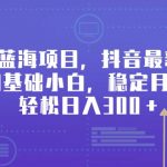 （9242期）全新蓝海项目，抖音最新玩法，适合0基础小白，稳定月入过万，轻松日入300＋