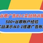 谷歌广告B2C实战特训营，500+谷歌账户经验，实战演示从0-1搭建广告账户