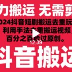 2024最新抖音搬运技术，抖音短剧视频去重，手法搬运，利用工具去重，达到秒过原创的效果