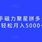 最新快手磁力聚星拼多多玩法，轻松月入5000+