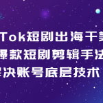 TikTok短剧出海干美金-爆款短剧剪辑手法，解决账号底层技术。