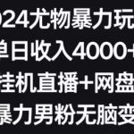 2024尤物暴力玩法，单日收入4000+，快手挂机直播+网盘拉新，超暴力男粉无脑变现