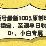 视频号最新100%原创玩法，收益稳定，亲测单日收益1000+，小白专属