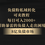 负债粉私域转化，可卖教程，每日可入2000+，无需经验