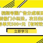 视频号薅广告分成项目，年前偏门小玩法，次日出结果，单号单天500+元【有时效性】