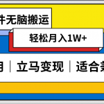 低密度新赛道，视频无脑搬，一天1000+，几分钟一条原创视频，零成本零门槛超简单