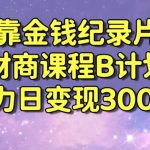 财经纪录片联合财商课程的变现策略，暴力日变现3000+，喂饭级别教学