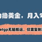 暴力撸美金，月入2万+！靠chatgp无脑搬运，仅需复制粘贴