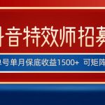 全网首发抖音特效师最新玩法，单号保底收益1500+，可多账号操作，每天操作十…