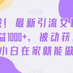 全网首发！最新引流女粉技术，单日收益1000+，被动获客100+，小白在家就能做