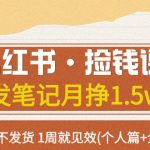 小红书·捡钱课 发发笔记月挣1.5w+不做图 不发货 1周就见效(个人篇+企业篇)