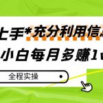 每月多赚1w+，新手小白如何充分利用信息赚钱，全程实操！