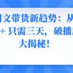 （8904期）2024图文带货新趋势：从零到日入500+ 只需三天，破播放技术大揭秘！