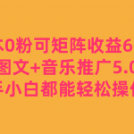 0成本0粉可矩阵月收益6000+，美女图文+音乐推广5.0版本，新手小白都能轻松操作！