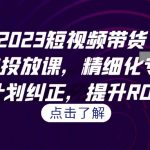 2023短视频带货-千川专业投放课，精细化专业投放，计划纠正，提升ROI