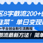 （8771期）评论区8字截流200+创业粉“割韭菜”单日变现两万+24年截流最新方法！