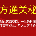 被人忽略的蓝海项目，魔方通关秘籍，一单的利润有39.9，几乎是零成本，月入过万很…