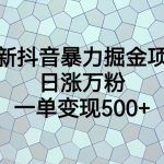 最新抖音暴力掘金项目，日涨万粉，一单变现500+