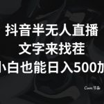 抖音半无人直播，文字来找茬小游戏，每天收益500+【揭秘】