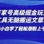 百家号高级掘金玩法！靠AI无脑搬运文章和视频！小白学了轻松涨粉上千月入过万！【揭秘】