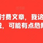 某公众号付费文章，我这些话，坦白说，可能有点危险了