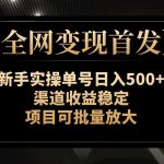 （7883期）【全网变现首发】新手实操单号日入500+，渠道收益稳定，项目可批量放大