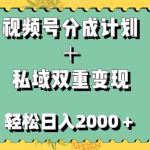 （7842期）视频号分成计划＋私域双重变现，轻松日入1000＋，无任何门槛，小白轻松上手