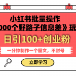 （7676期）小红书批量操作《1000个野路子信息差》玩法 日引100+创业粉 一分钟一个图文