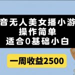 （7420期）抖音无人美女播小游戏，操作简单，适合0基础小白一周收益2500