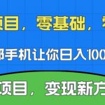 新项目，新平台，一部手机即可日入1000＋，无门槛操作【揭秘】