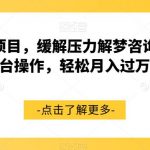 超冷门项目，缓解压力解梦咨询，多平台操作，轻松月入过万【揭秘】