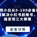 小红书变现小白从0-100必备的入门课程，一站式解决小红书起账号，做流量，强变现三大刚需