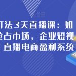 新商业流量打法3天直播课：如何升级定位抢占市场，企业短视频精准获客，直播电商盈利系统