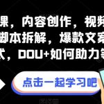 全案视频课，内容创作，视频的底层逻辑，各种脚本拆解，爆款文案及视频形式，DOU+如何助力等