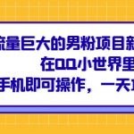 （6845期）流量巨大的男粉项目新玩法，在QQ小世界里引流 一部手机即可操作，一天1000+