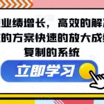 私域变现业绩增长，高效的解决问题，需要系统的方案快速的放大成绩，需要复制的系统