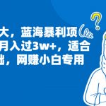 （6806期）市场需求大，蓝海暴利项目，轻松月入过3w+，适合小白0基础，网赚小白专用