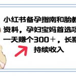 （6114期）小红书备孕指南和胎教音乐资料 孕妇宝妈首选项目 一天赚个300＋长期可做