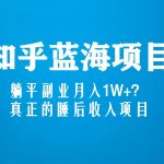 （5254期）知乎蓝海玩法，躺平副业月入1W+，真正的睡后收入项目（6节视频课）