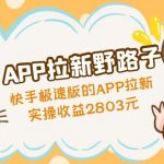 （4946期）APP拉新野路子：快手极速版的APP拉新赚，实操收益2803元