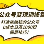 （4585期）公众号变现训练营（第3期）打造能赚钱的公众号，0成本日涨1000粉，霸屏技巧