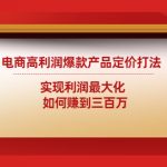 （4505期）电商高利润爆款产品定价打法：实现利润最大化  如何赚到三百万