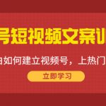 （4266期）视频号短视频文案训练营：0基础小白如何建立视频号，上热门，能卖货！