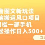 抖音图文新玩法，无脑搬运风口项目，0门槛一部手机轻松操作日入500+【揭秘】