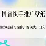 抖音快手推广壁纸，0粉丝0基础可操作，变现快，日入300+