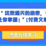 他们说 “ 这些通天的绝密，千万不能让你掌握! ”【付费文章】