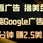 （10912期）看广告，撸美金！3分钟赚2.5美金！日入200美金不是梦！揭秘Google广告…