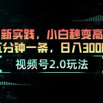 （10888期）视频号2.0玩法 AI新实践，小白秒变高手五分钟一条，日入3000+